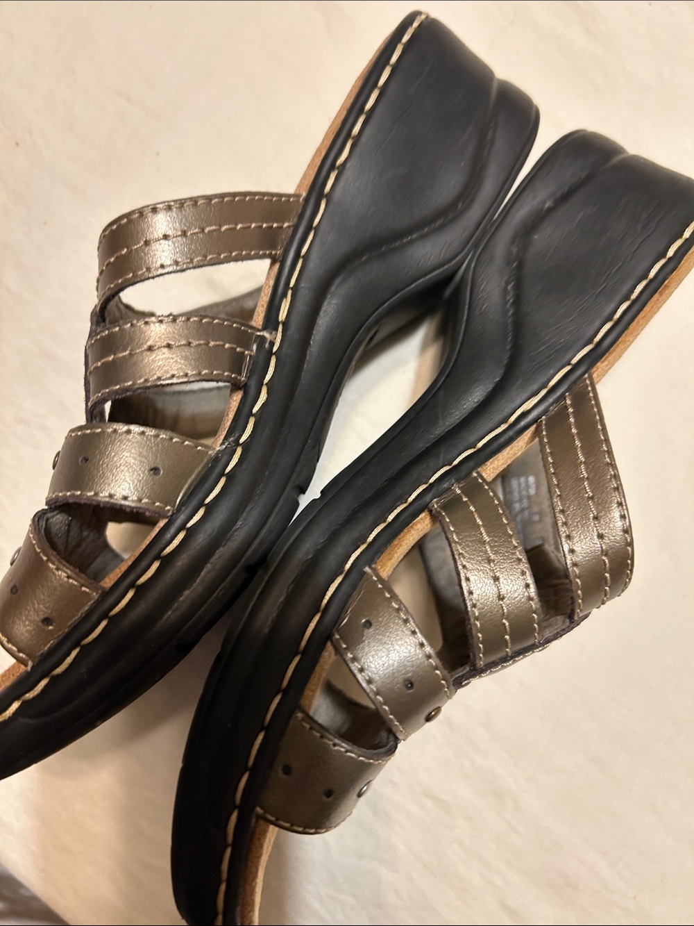 Clarks Olive Brown Studded Leather Slide Sandals - Picture 4 of 6